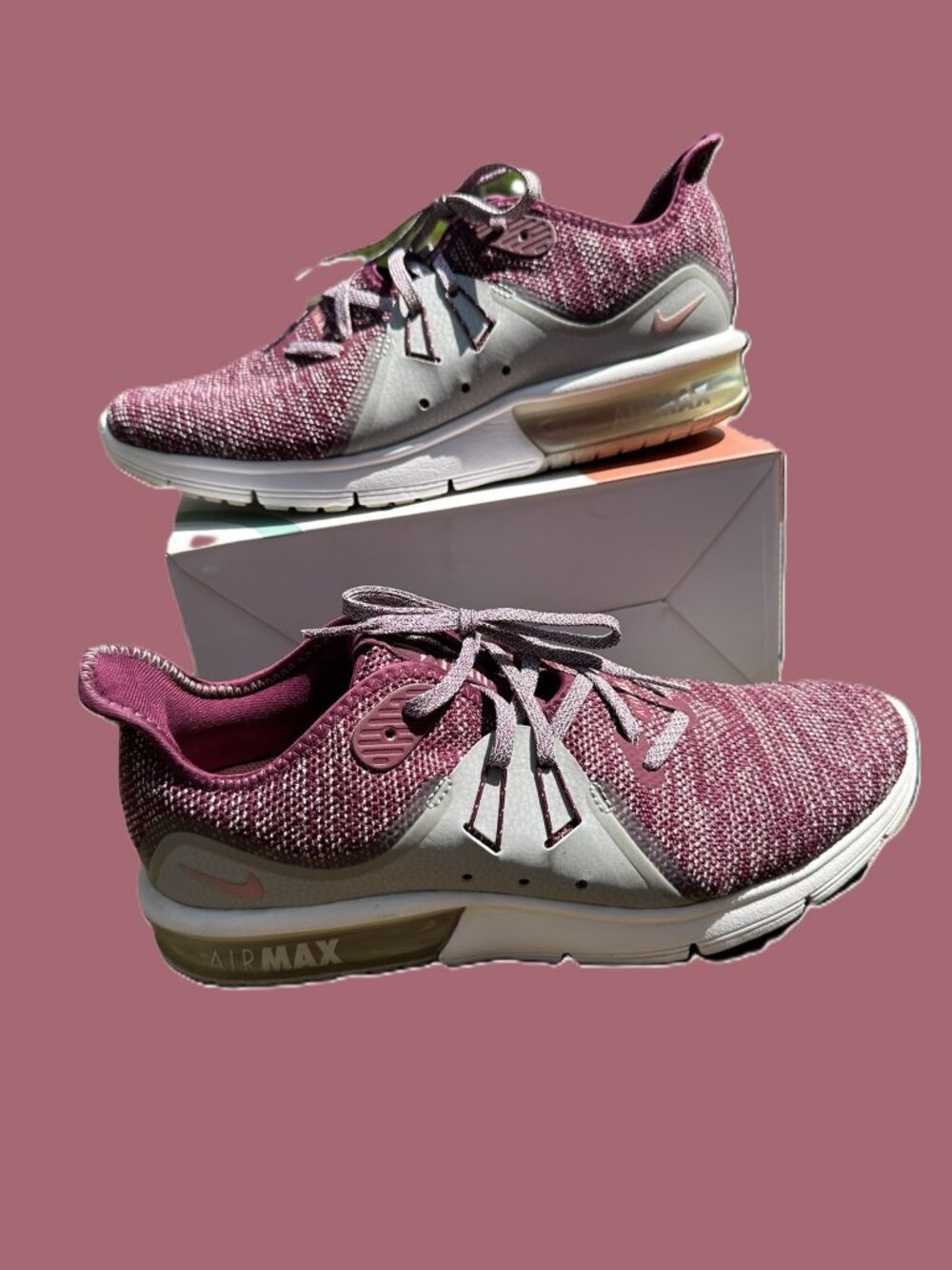 Nike Air Max Sequent 3 Womens 10 Running Shoes Sneakers 908993-606 Bordeaux Gray